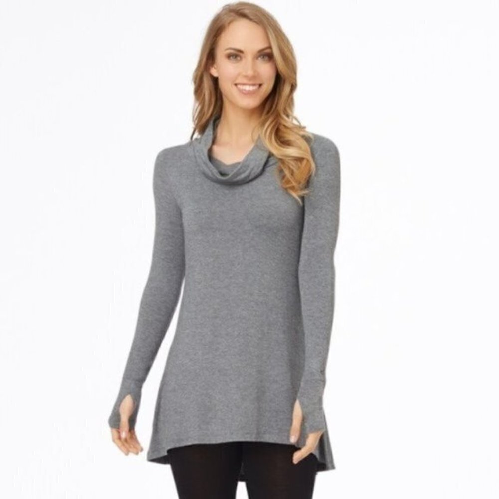 Cuddl Duds Womens Gray Cowl Neck Long Sleeve Knit Soft Wear Tunic Top Sz M New